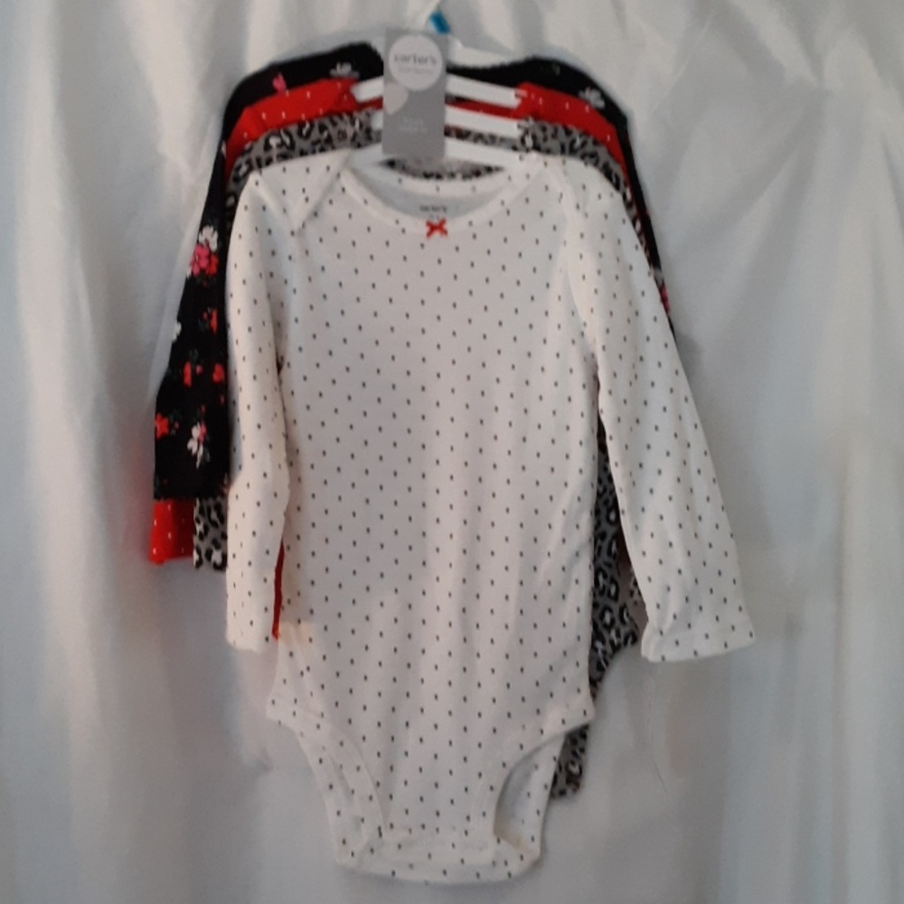 4 Carter's long sleeve onesies girls 24 MO. New